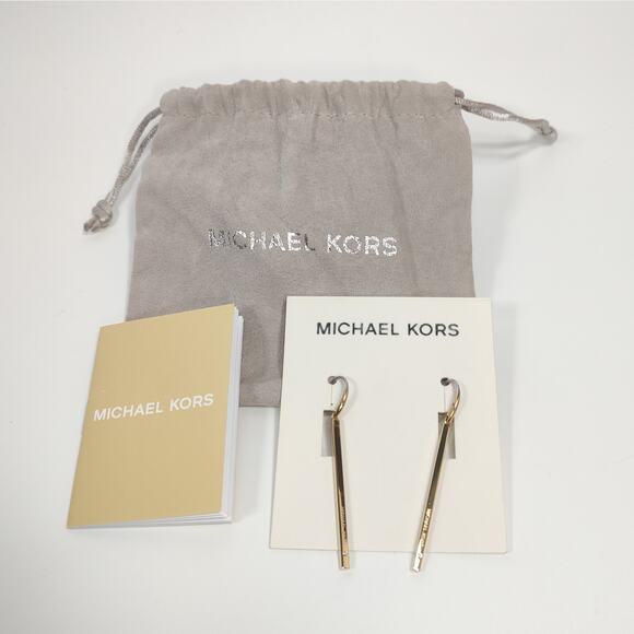 Michael Kors Earrings Gold Tone MK Logo Bar Drop Dangles MKJ4671710 NWT - Picture 1 of 10